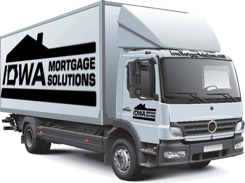 Moving truck wrapped in the Iowa Mortgage Solutions logo